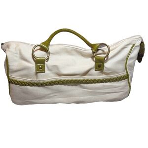 ESTÉE LAUDER Ivory and Green Duffle bag Braided Trim Large Women's Handbag